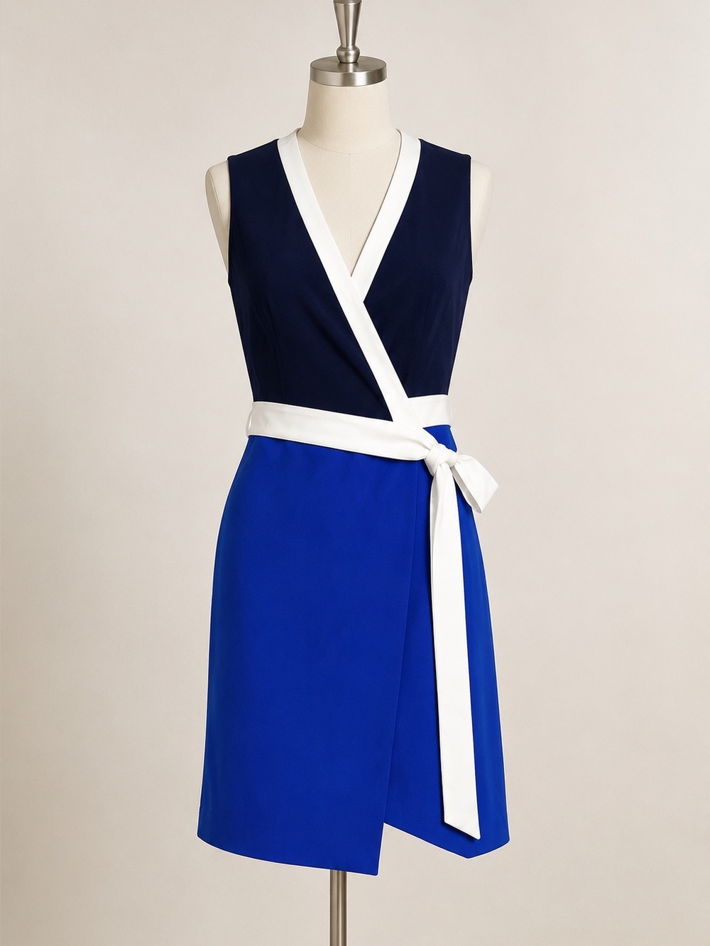 Diane Von Furstenberg Gracie Colorblock Sleeveless Wrap Dress Blue White Size 8